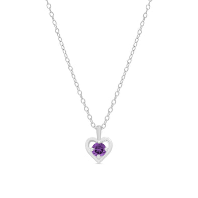 Purple CZ Heart Pendant in Sterling Silver