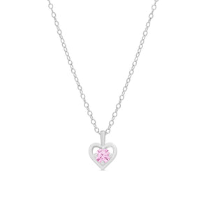 Pink CZ Heart Pendant in Sterling Silver