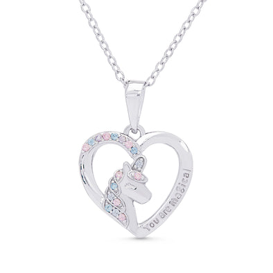 'You Are Magical' Unicorn Heart CZ Necklace in Sterling Silver