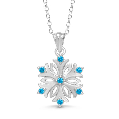 Blue CZ Snowflake Necklace in Sterling Silver
