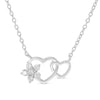 CZ Flower and Double Heart Necklace in Sterling Silver