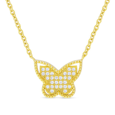 CZ Butterfly Necklace in 18k Gold over Sterling Silver