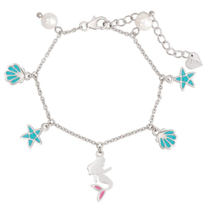 Mermaid and Freshwater Pearl Charm Bracelet in Sterling Silver