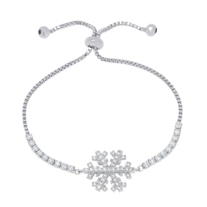 CZ Snowflake Bolo Bracelet in Sterling Silver