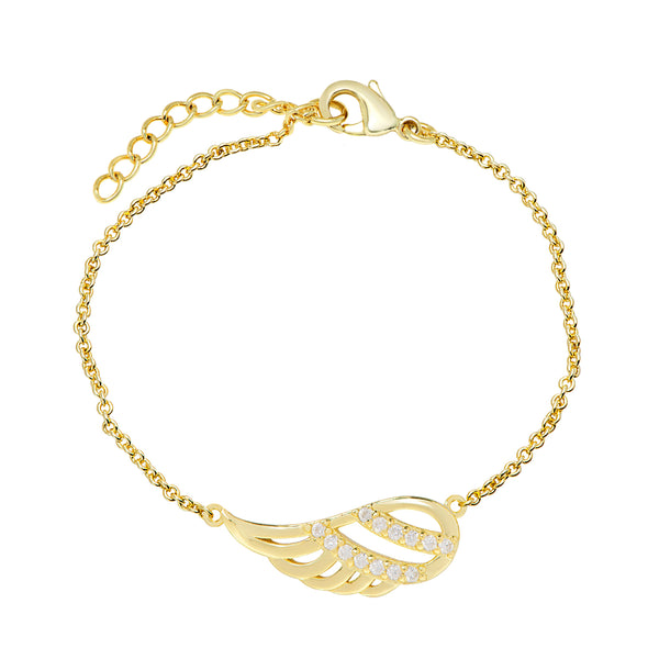 CZ Angel Wing Bracelet in 18k Gold over Sterling Silver