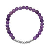 Amethyst & Polished Silver Bead Stretch Bracelet in Sterling Silver