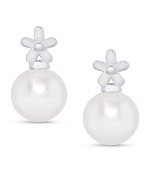 Freshwater Pearl Flower Earrings in Sterling Silver