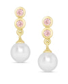 Freshwater Pearl & Pink CZ Drop Earrings in Sterling Silver