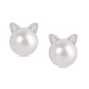 Freshwater Pearl Cat Stud Earrings in Sterling Silver