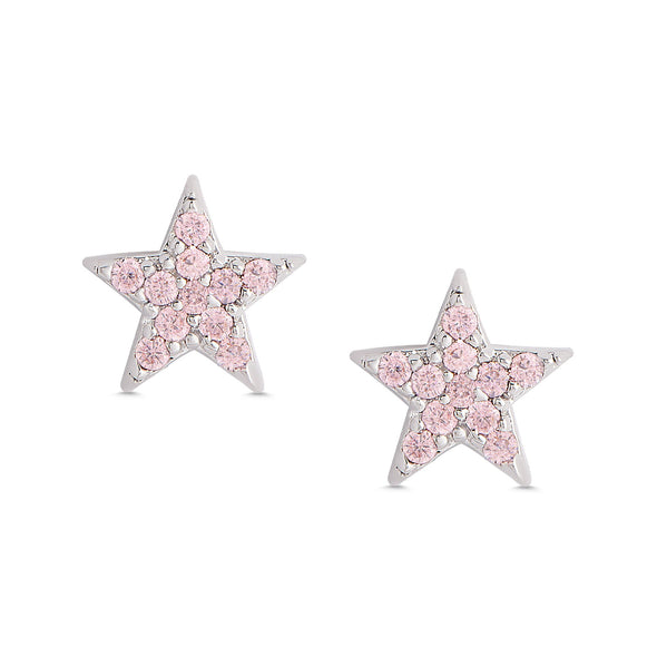 Pink CZ Star Stud Earrings in Sterling Silver
