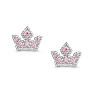Princess Tiara CZ Stud Earrings in Sterling Silver