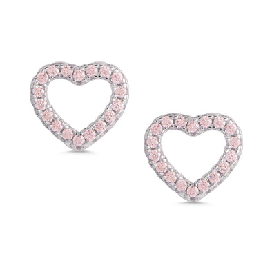 Open Heart Pink CZ Stud Earrings in Sterling Silver