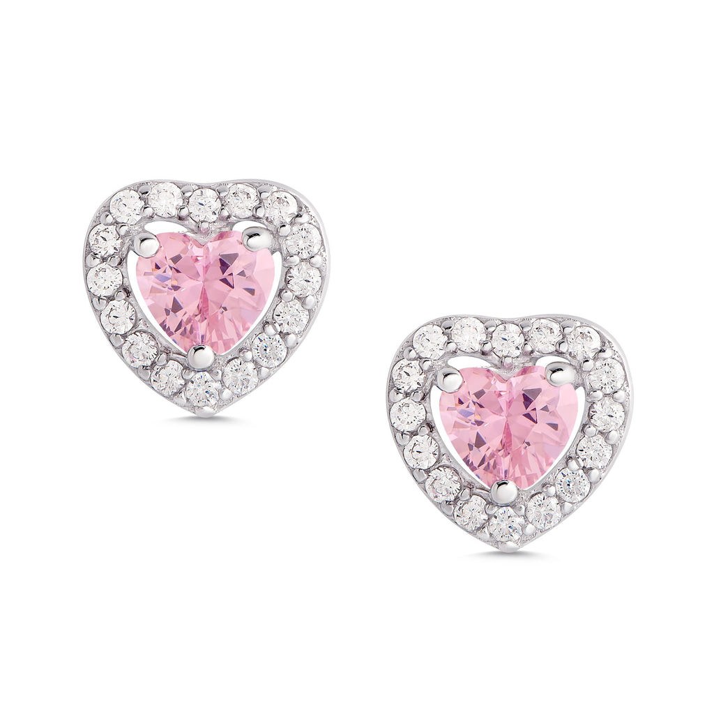 Pink & White CZ Heart Halo Stud Earrings in Sterling Silver – Lily Nily