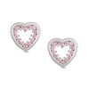 Inlaid Pink CZ Open Heart Stud Earrings in Sterling Silver