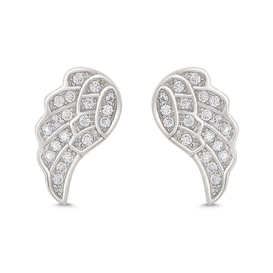 Angel Wings CZ Stud Earrings in Sterling Silver