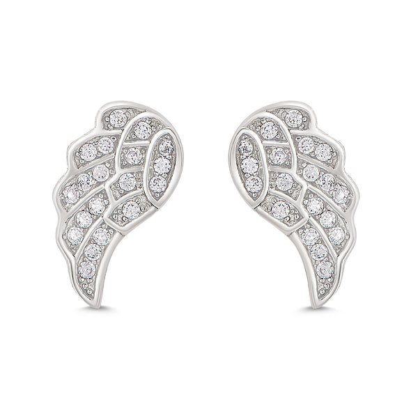 Angel Wings CZ Stud Earrings in Sterling Silver