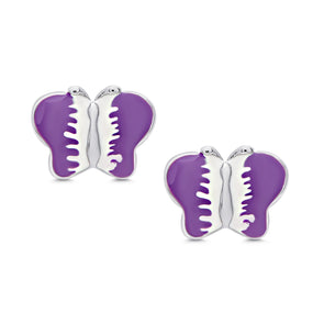 Butterfly Stud Earrings in Sterling Silver - Purple