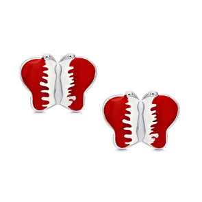 Butterfly Stud Earrings in Sterling Silver - Red