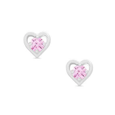 Pink CZ Heart Stud Earrings in Sterling Silver