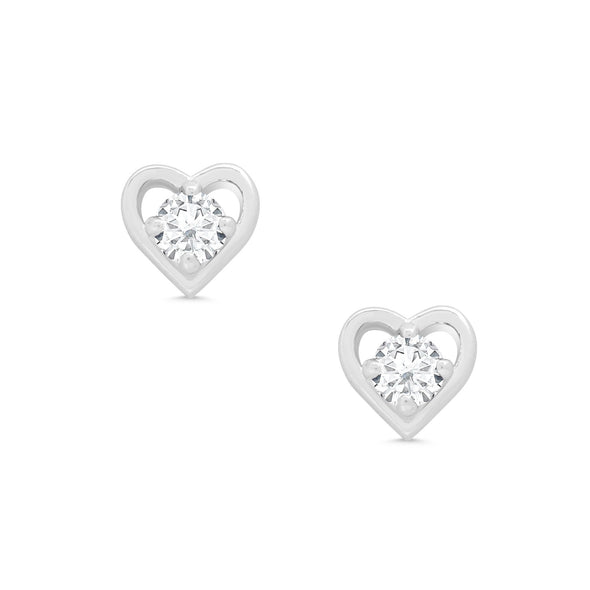 CZ Heart Stud Earrings in Sterling Silver