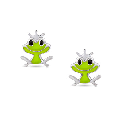Frog Stud Earrings in Sterling Silver