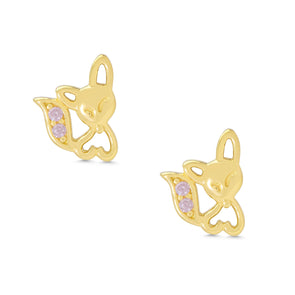 Pink CZ Fox Stud Earrings in Sterling Silver