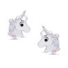 CZ Unicorn Stud Earrings in Sterling Silver (Multi)