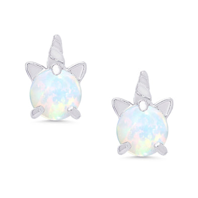Lab Created Opal Unicorn Stud Earrings in Sterling Silver