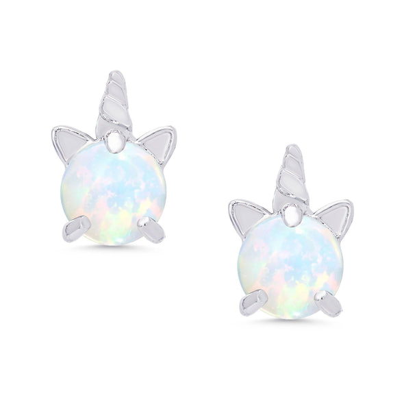Lab Created Opal Unicorn Stud Earrings in Sterling Silver