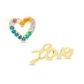 CZ Heart & 'Love' Stud Earrings in Sterling Silver