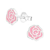 Pink Rose Stud Earrings in Sterling Silver