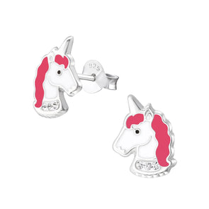 Unicorn Stud Earrings w/ Crystals in Sterling Silver