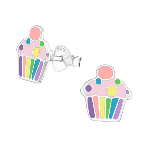 Rainbow Cupcake Stud Earrings in Sterling Silver