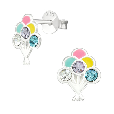 Balloons w/ Crystal Stud Earrings in Sterling Silver