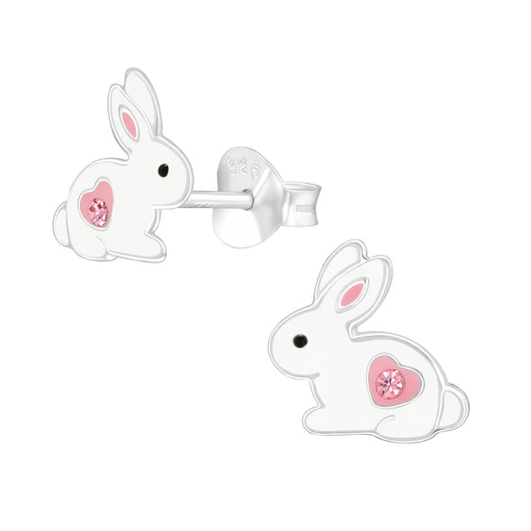 Pink Crystal Bunny Stud Earrings in Sterling Silver