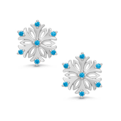 Blue CZ Snowflake Earrings in Sterling Silver