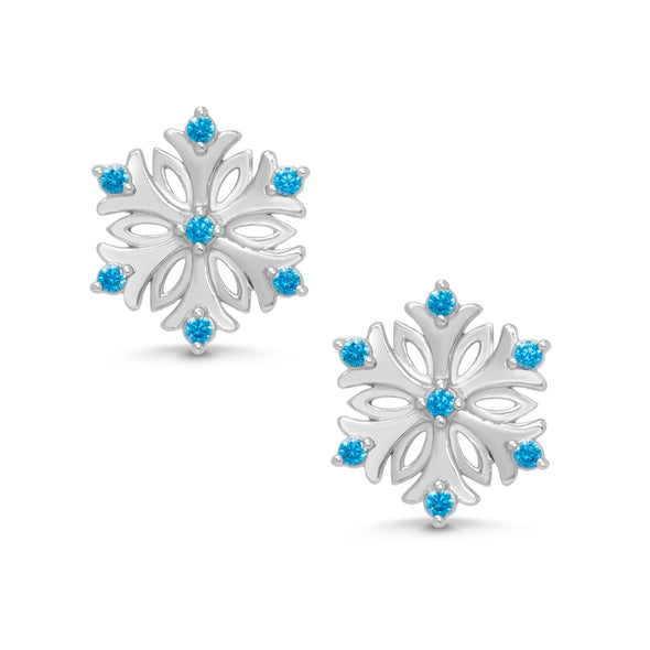 Blue CZ Snowflake Earrings in Sterling Silver