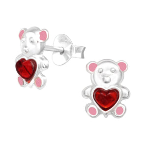 Teddy Bear Stud Earrings in Sterling Silver