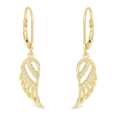 CZ Angel Wing Leverback Earrings in 18k Gold over Sterling Silver