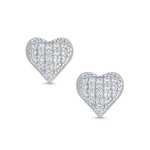 Pave CZ Heart Stud Earrings in Sterling Silver