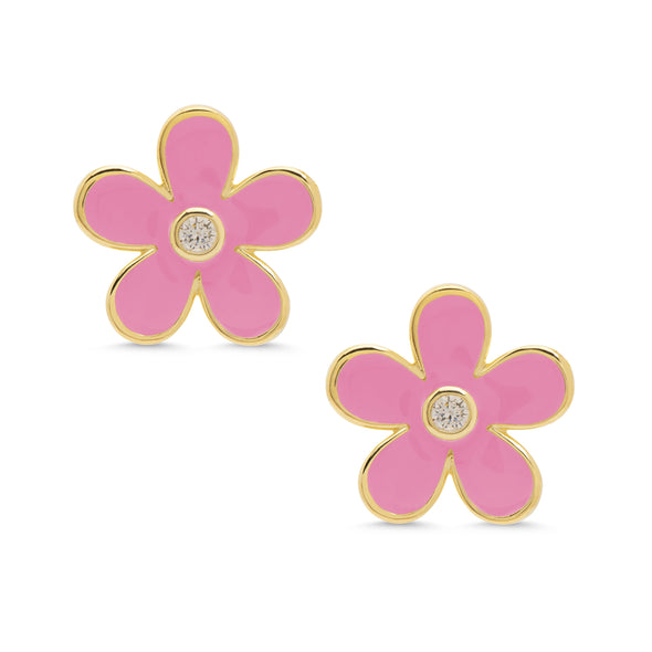 Flower CZ Stud Earrings - Pink