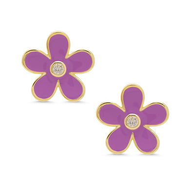 Flower CZ Stud Earrings - Purple