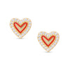 Red Heart & CZ Stud Earrings