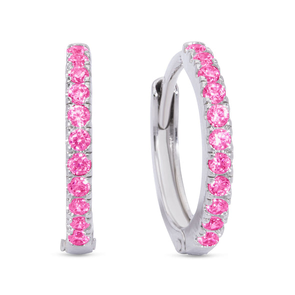 CZ Hinged Hoop Earrings - Pink