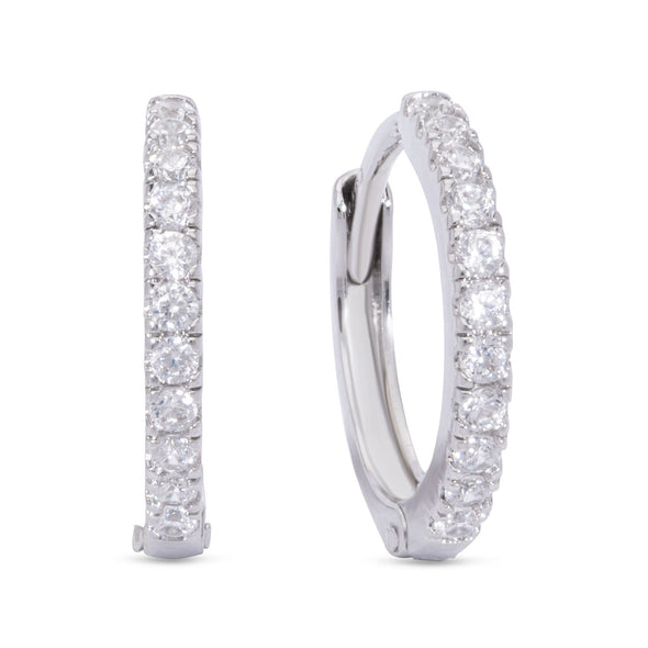 CZ Hinged Hoop Earrings - White