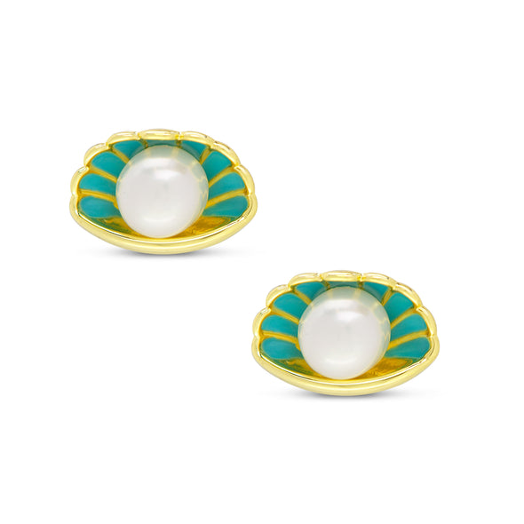 Pearl and Oyster Shell Stud Earrings