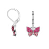 Crystal Butterfly Leverback Dangle Earrings - Pink