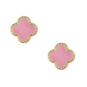 Four Leaf Clover Stud Earrings - Pink