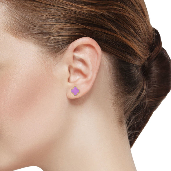 Four Leaf Clover Stud Earrings - Purple