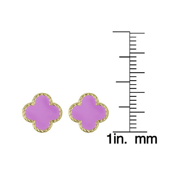 Four Leaf Clover Stud Earrings - Purple